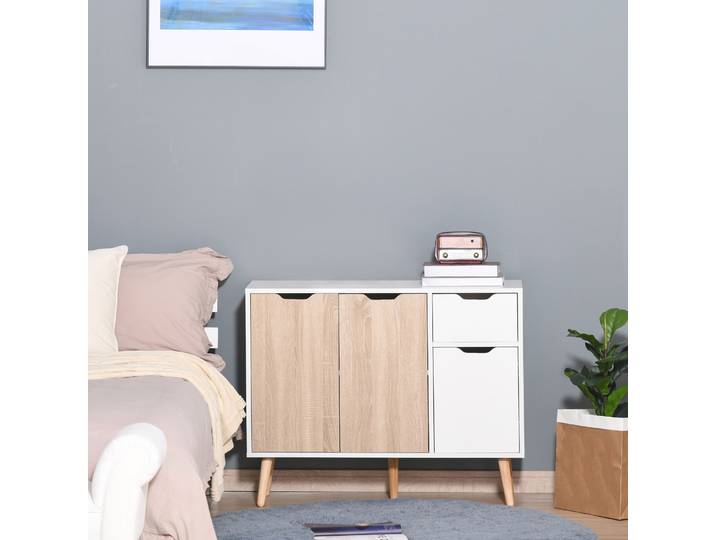 Buffet Scandinave Blanc Chêne Clair 2 Placards