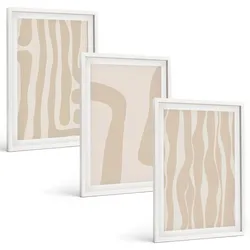 BILDER SET 3er Set - 40x60 cm Weißer Rahmen - Abstrakte Boho-Muster