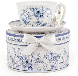 STP Goods Elegant Blue Bone China Cup and Saucer Set in Gift Box - 8.45fl oz