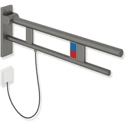 HEWI Stützklappgriff Duo, Design B, Edelstahl, Ausladung 700 mm, E-Ausführung, links