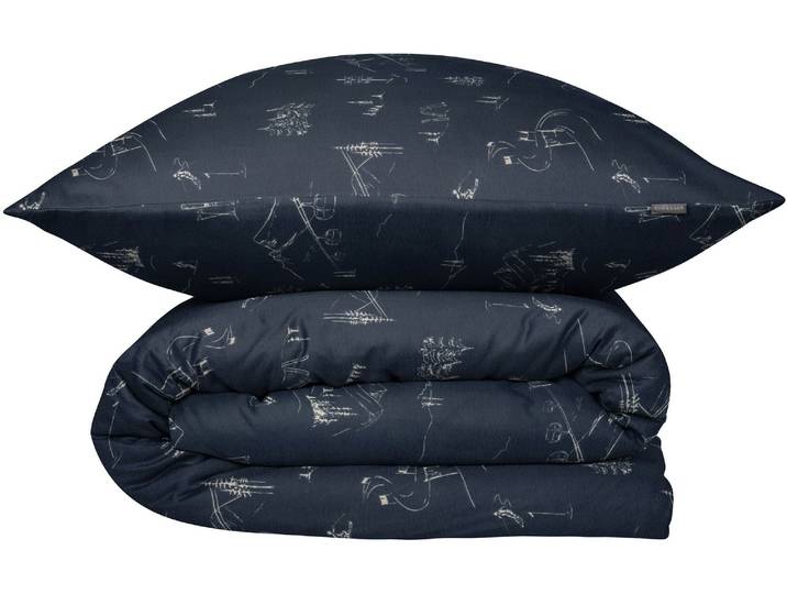 Bettwäsche SCHIESSER Skiing aus weicher Baumwolle mit Winterprint , dunkelblau, B/L: 135cm x 200cm, 1 Stk., 1 Stk., Feinbiber, B/L: 80cm x 80cm, 2, Feinbiber, Bezug: 100% Baumwolle, Bettwäsche, Bettwäsche, OEKO-TEX MADE IN GREEN