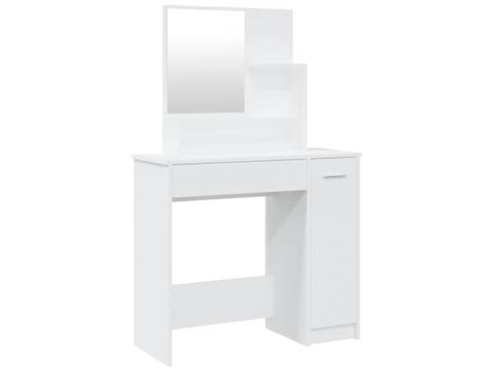 HNSMFPRE Schminktisch mit Spiegel, Weiß, 86,5 x 35 x 136 cm, Holz schublade, fächer, offene regale, tür, kosmetik, schmuck, schlafzimmer, wandbefestigung