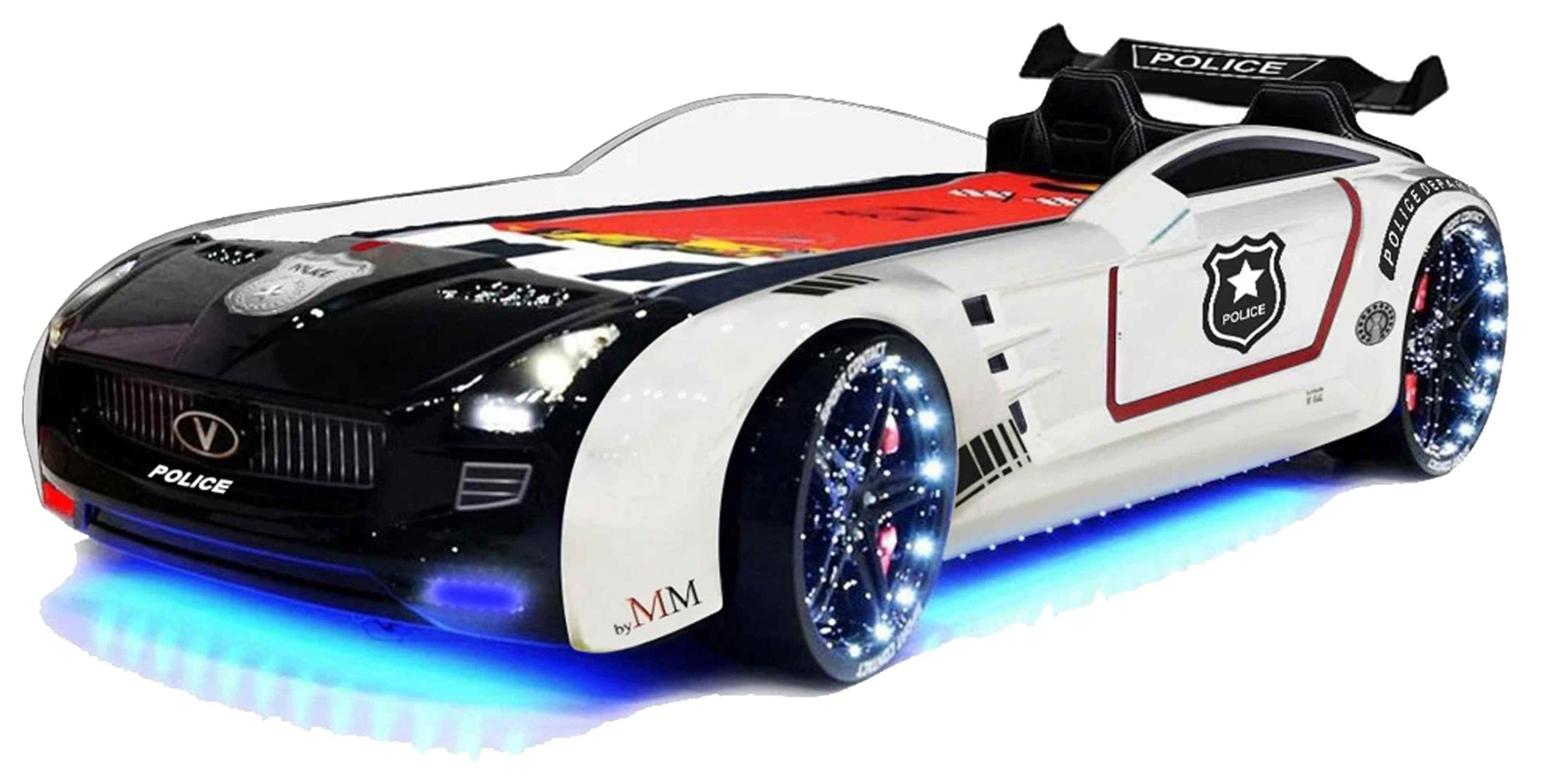 Autobett Kinderbett "Roadster Police" LED Sound Sportsitze Lattenrost Spoiler 90x190 cm