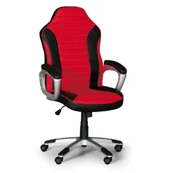 Leder-Bürosessel, Leder-Gamigstuhl SPORT, schwarz/rot