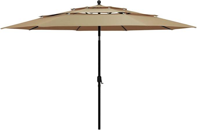 Sonnenschirm, Sonnenschutz Garten, Sonnenschirm Terrasse, Balkonsonnenschirme, Balkon Sonnenschutz, Balkon Sichtschutz Uv-Schutz, mit Aluminium-Mast 3-lagig Taupe 3,5 m