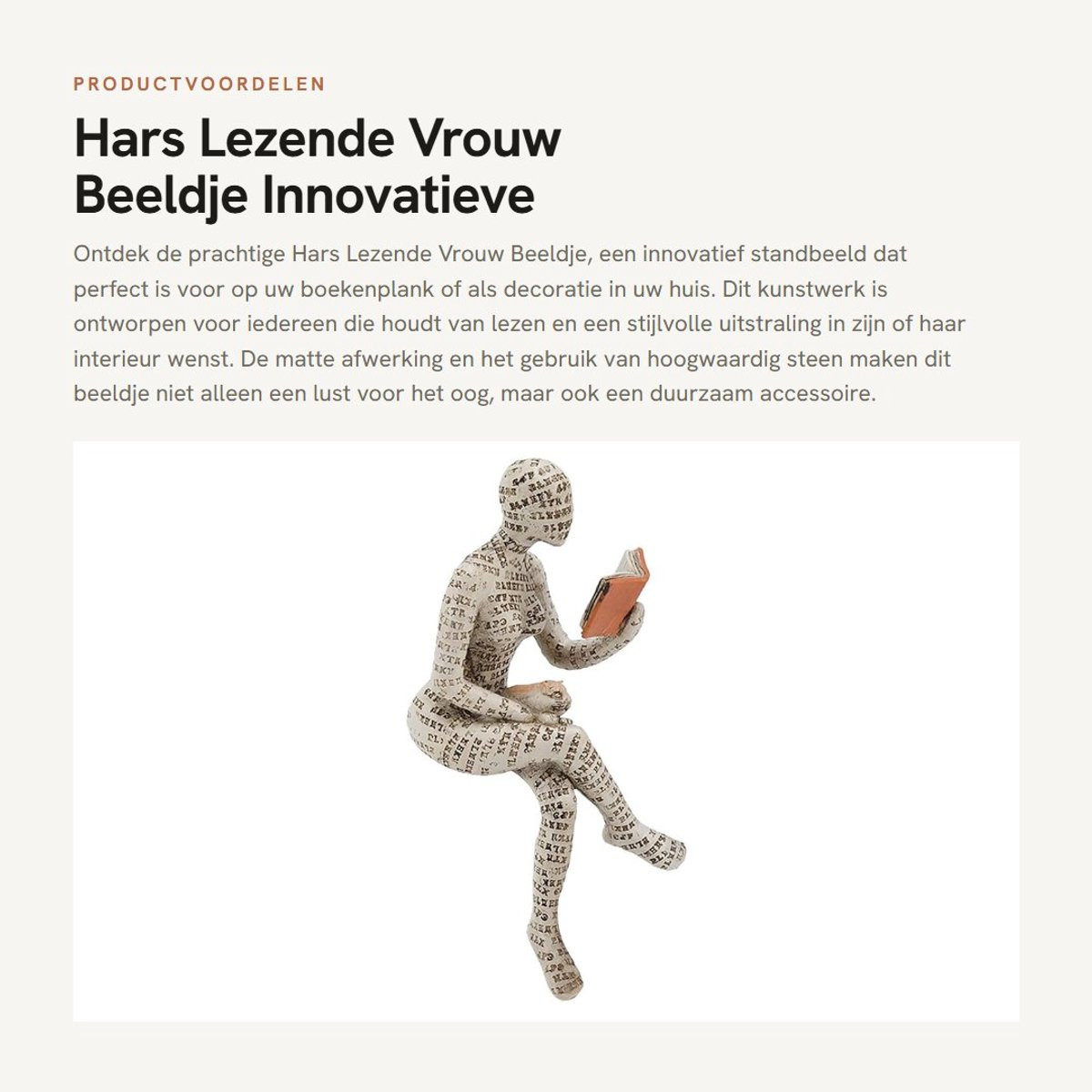 Dailygoods Beeldje Lezende Vrouw - Hars Ornament voor Woondecoratie