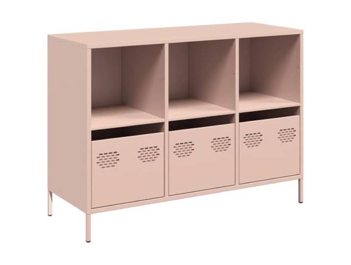 Roanoer Sideboard Rosa 101,5x39x73,5 cm Kaltgewalzter Stahl Metallkommode Rosa Metallkommode aus kaltgewalztem Stahl mit 3 Schubladen und 3 offenen Fächern für Schlafzimmer Wohnzimmer Flur