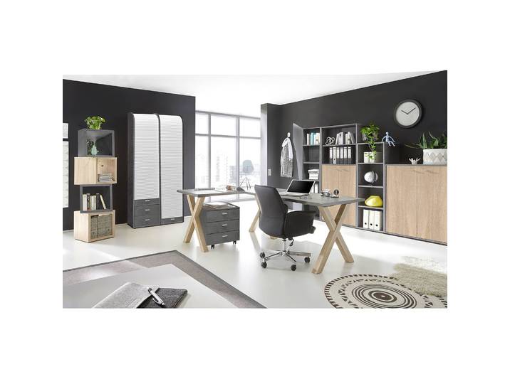 Étagère de bureau Leeton I Panneau aggloméré plaxé Gris/Anthracite 145cm