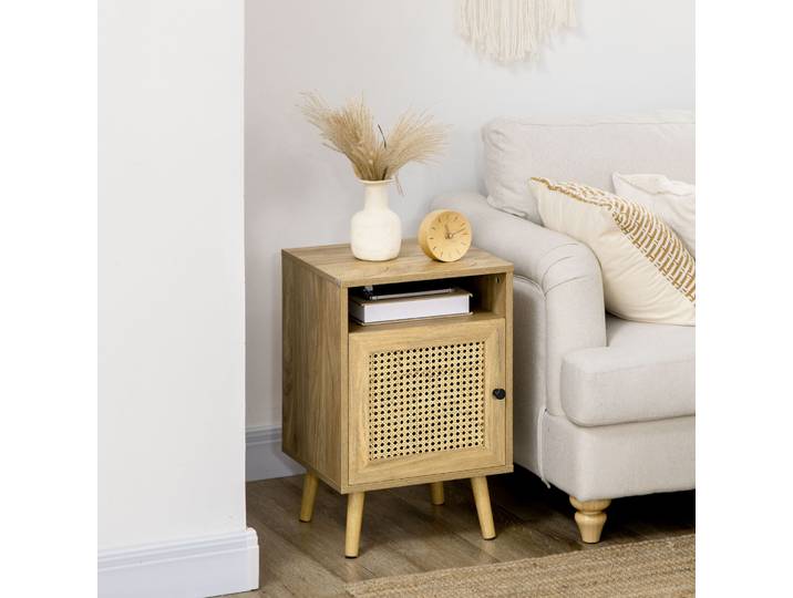 HOMCOM Table Nuit Vintage Placard Niche Rotin Naturel