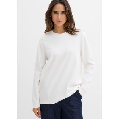 Langarmshirt BONPRIX, Damen, Gr. 40/42 (M), weiß (wollweiß), Obermaterial: 100% Baumwolle, oversize, Shirts Langarmshirt, Oversize-Passform, aus reiner Baumwolle, im Casual-Stil