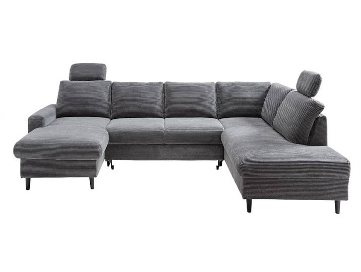 Wohnlandschaft U-Form Sofa Schlaffunktion Couch Bettkasten Cord Dunkelgrau / 17206