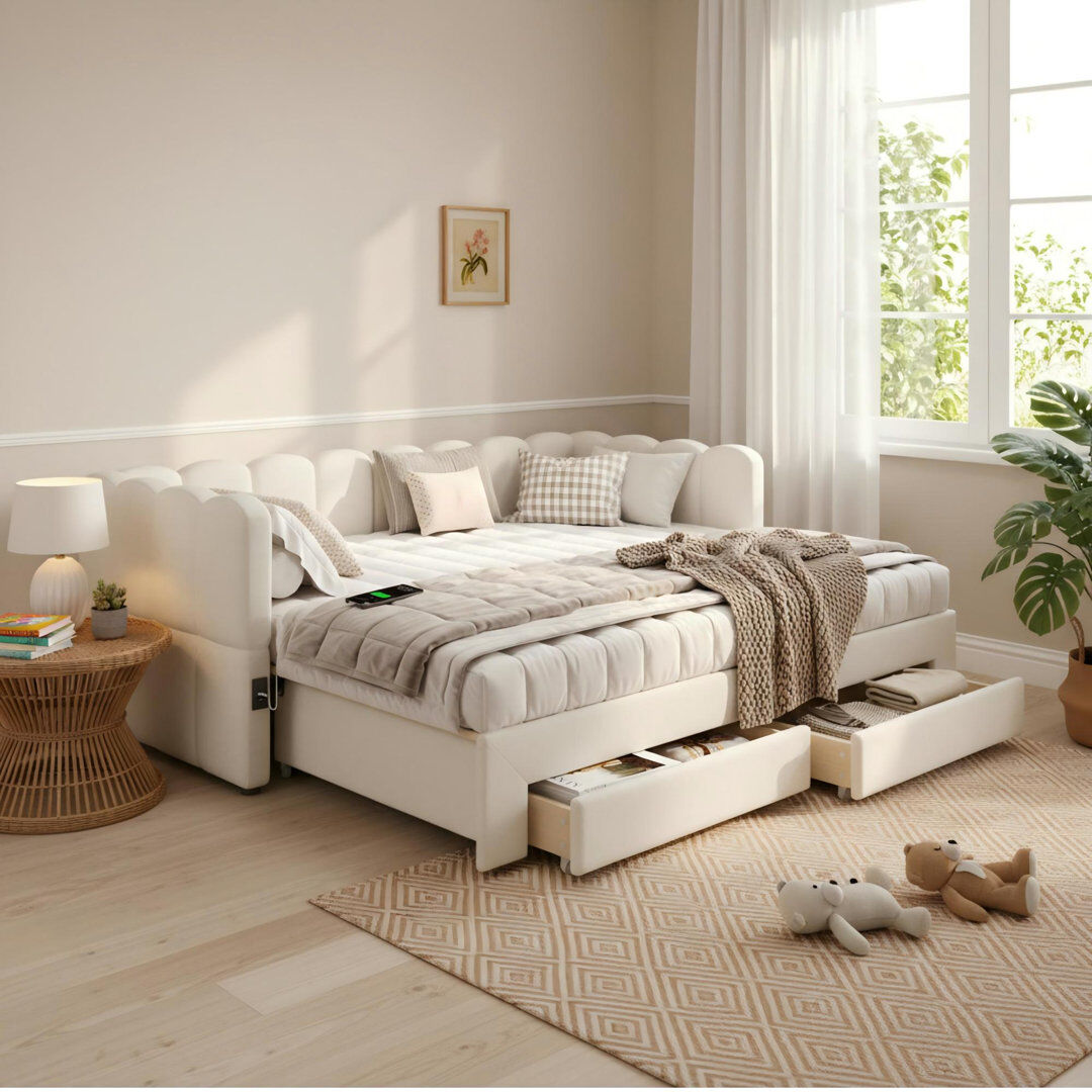 Canora Grey Upholstered Daybed White 73cm H X 100cm W X 210cm L