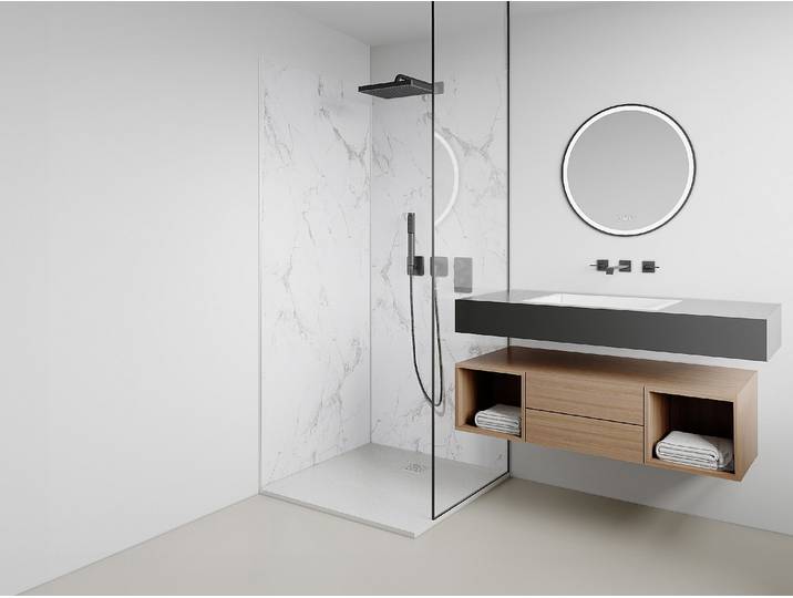 Wandpaneele Dusche 2er-Set inkl. Profile - Aluminium - 2x 90 x 210 cm - Marmor-Optik Weiß - ENEKO