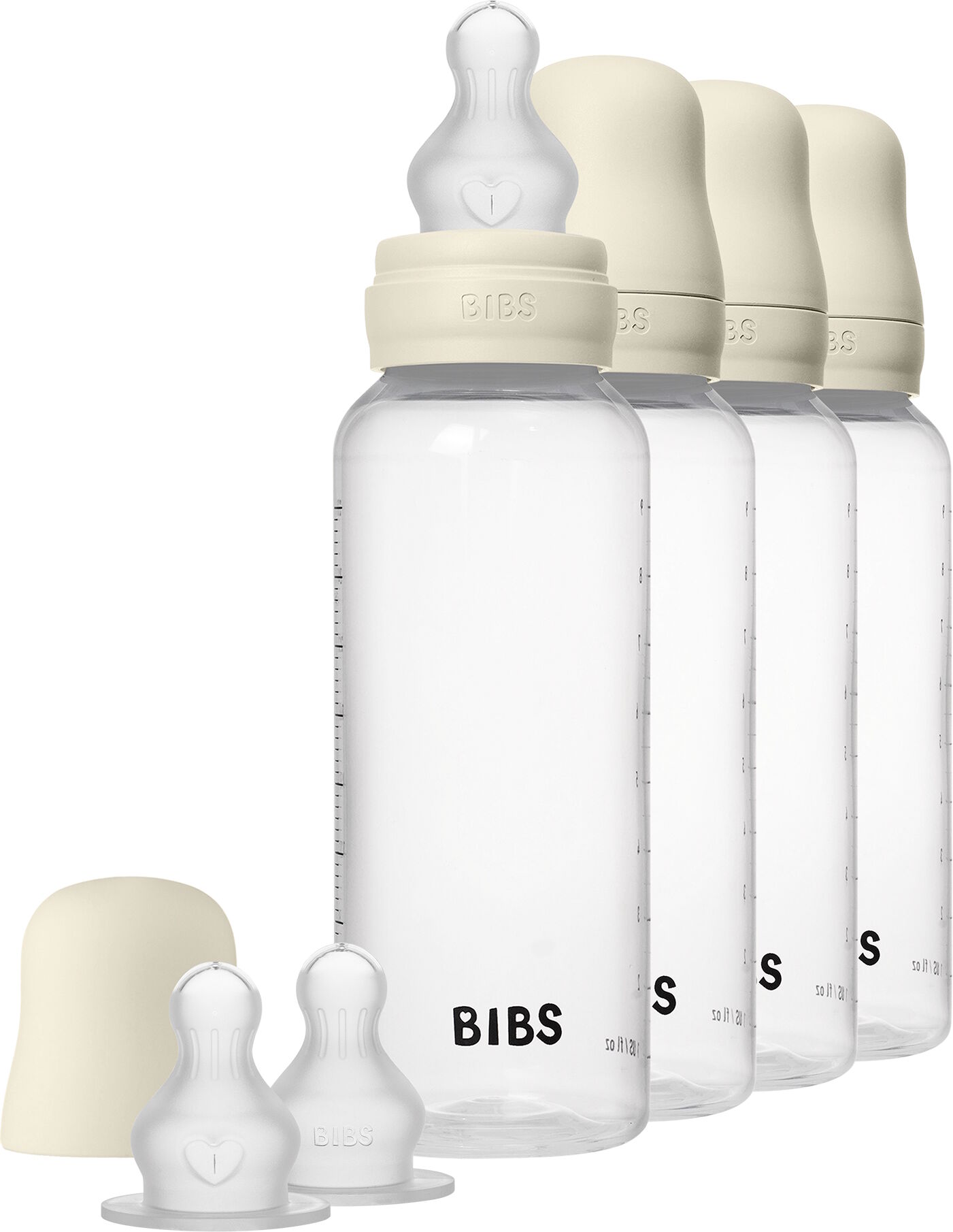 BIBS Baby Bottle Round Silicone 4 pack 270 ml Ivory 4 stk