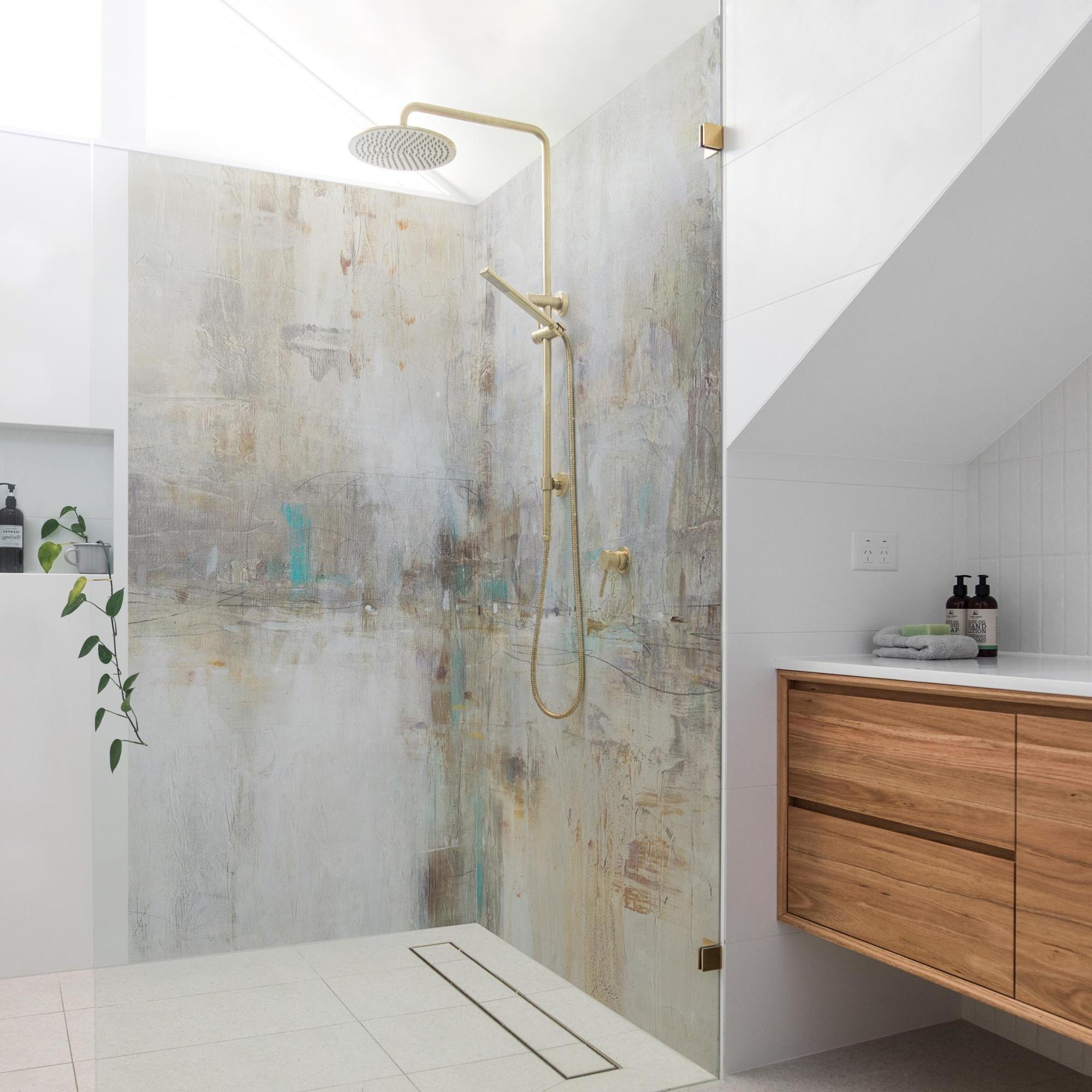 Duschrückwand originell selbstklebend - 0.61 mm Wandpaneel wasserfest Design grau Abstrakt Badrückwand fugenlos Premium matt 90x210 cm