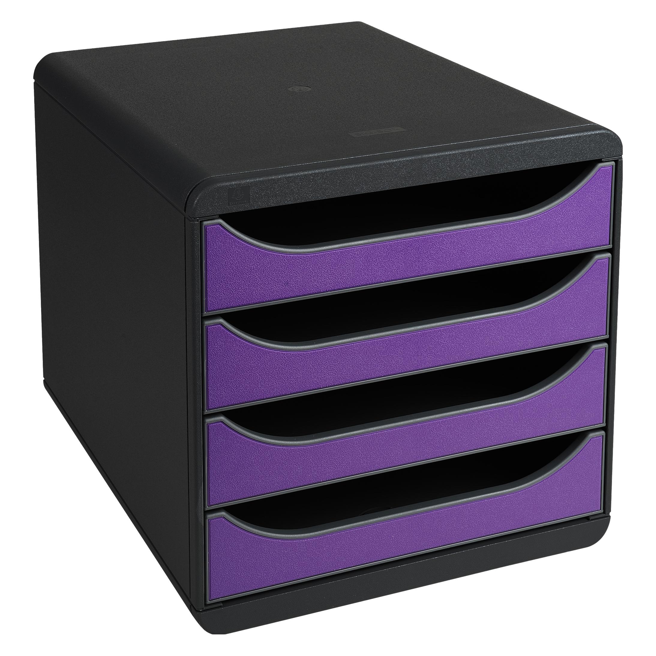 Exacompta Schubladenbox Big Box 4 Schubladen, Schwarz / Violett (A4+) (310720D)
