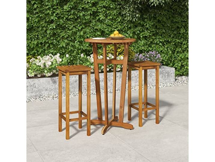 Acacia massif robuste bar de jardin élégant brun 3 pièces 17.6 Ensemble de bar de jardin 3pcs table et 2 tabourets bois d'acacia massif robuste pour terrasse exterieur avec repose-pieds