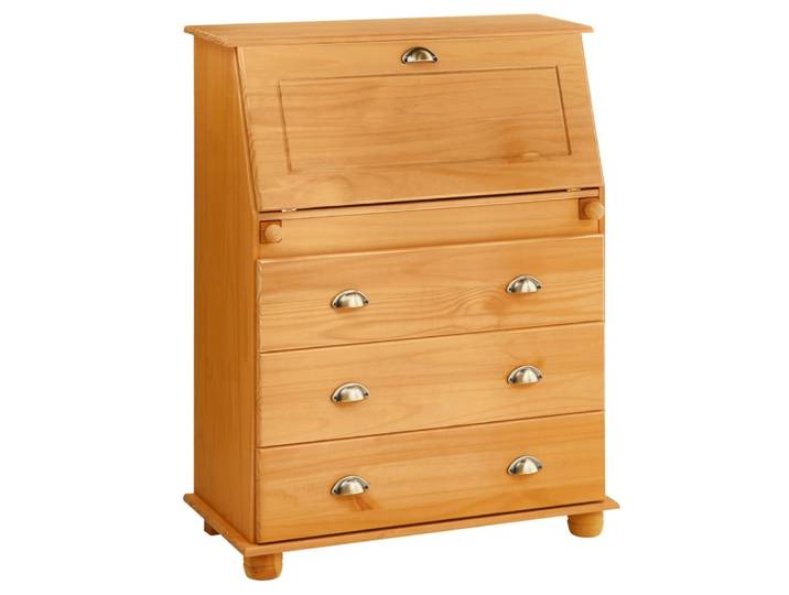 Bureau secrétaire plateau refermable en bois massif, finition cirée