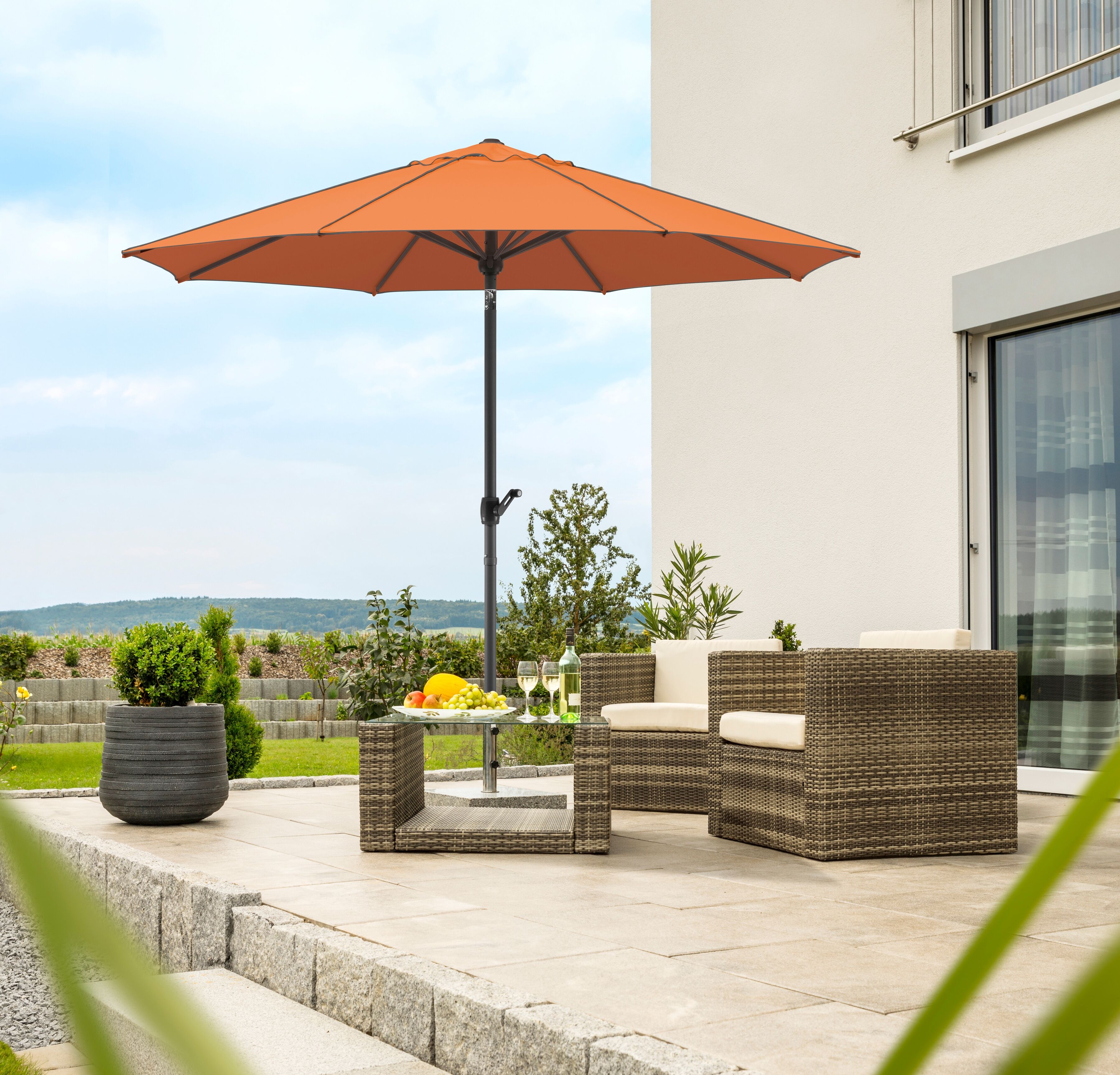 Sonnenschirm SCHNEIDER SCHIRME "Adria", orange (terracotta), Obermaterial: 100% Polyester, Standschirme, Sonnenschirm, abknickbar, ohne Schirmständer
