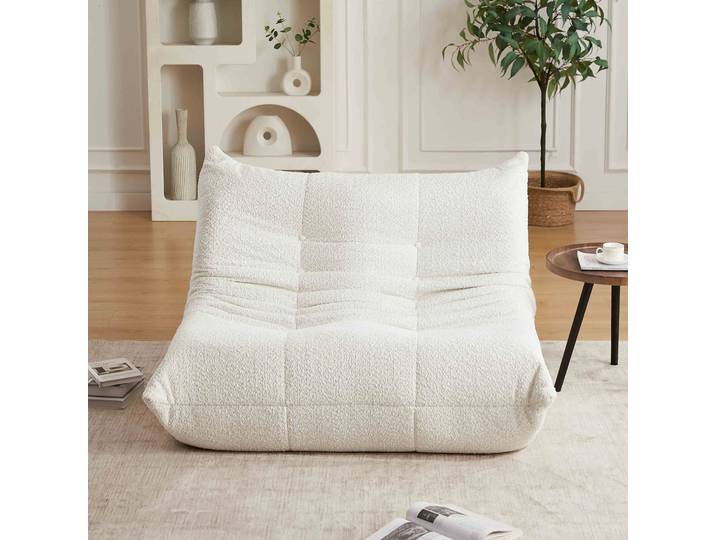 Canapé 2 Places En Chenille - Fauteuil Lounge Au Sol Sans Accoudoirs Avec Mousse À Mémoire-forme Ergonomique-pour Salon/chambre/gaming (beige)