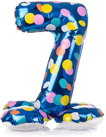 Folienballon "7", stehend, blau/bunt
