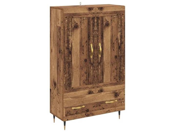 Highboard Altholz Holzwerkstoff 69,5 x 31 x 115 cm mit Tuer und Regalen Mit Metallbeinen, goldene Griffe, Tuer mit Scharnieren, Wandbefestigung inklusive, pflegeleichte Oberflaeche