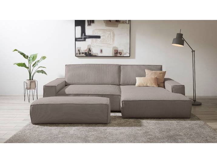 Polsterecke, Cord, Taupe 284×135 cm, Mit Schlaffunktion, Landhaus, Home-affaire