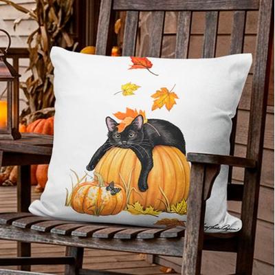 Magnolia Goods & More Inc Cozy Autumn Black Cat Accent Pillow Multi Earth , Multi Earth