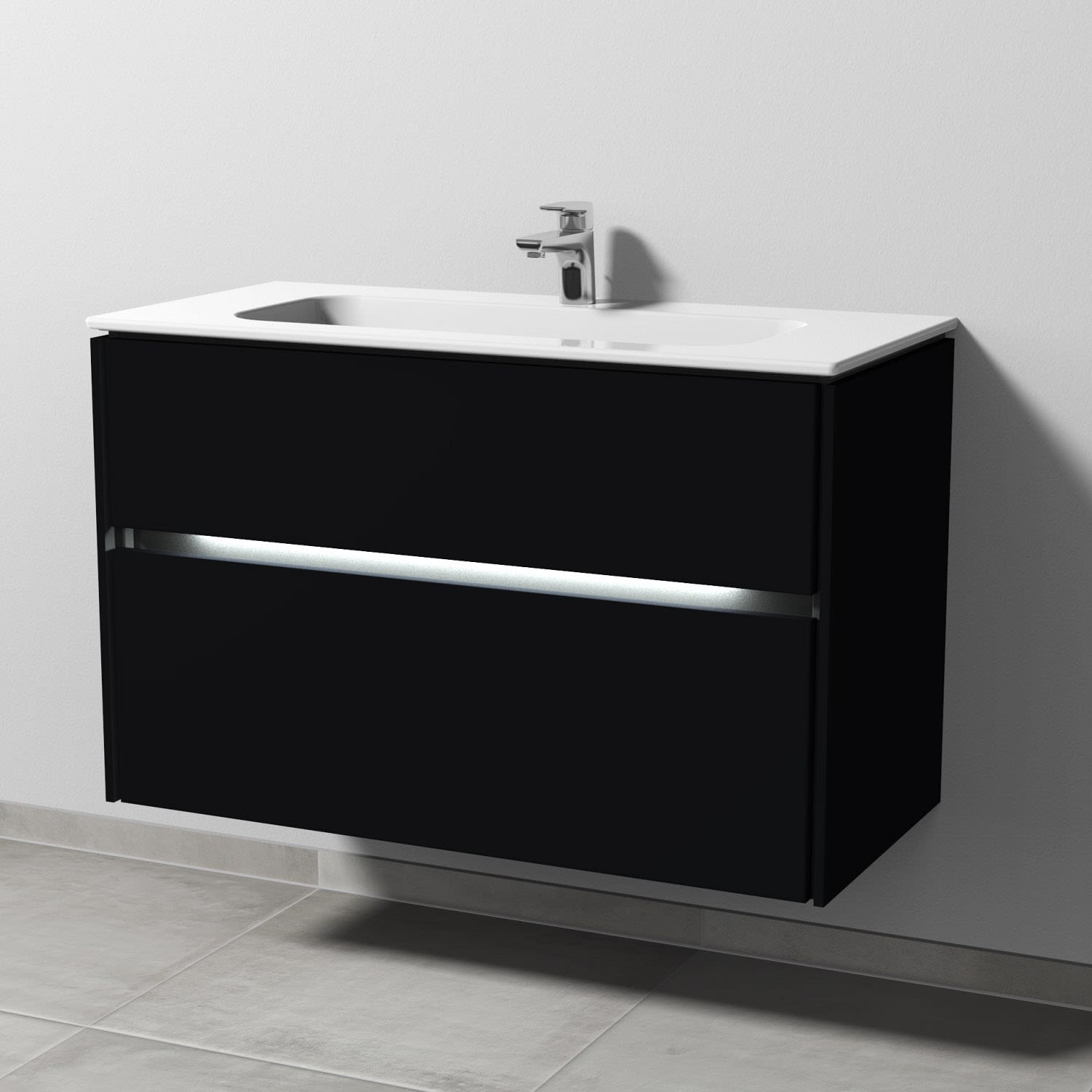 Sanipa Twiga Keramikwaschtisch Design 100 cm mit Unterschrank, 2 Auszügr, inkl. LED-Beleuchtung
