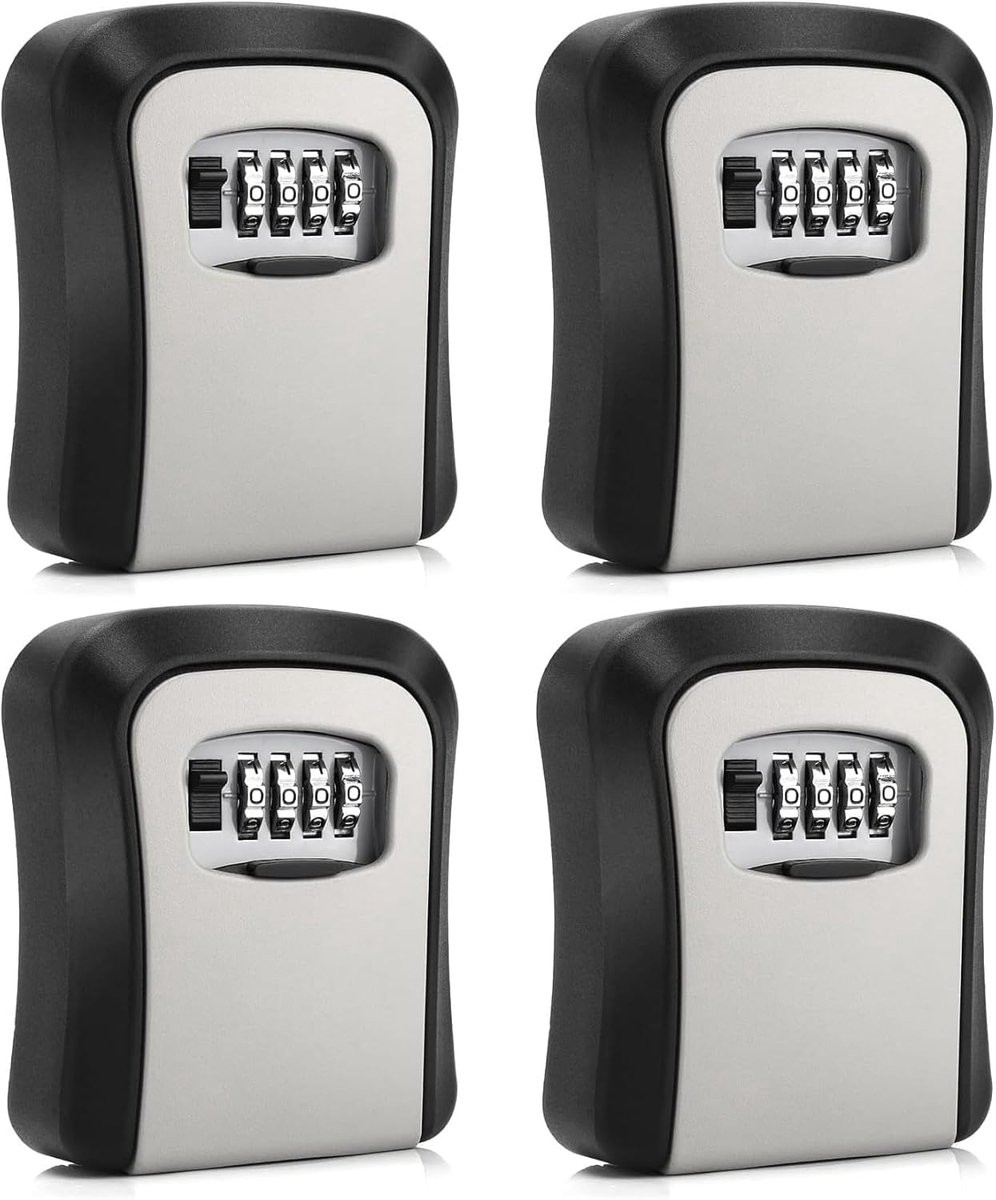 Set van 4 Key Safe Wall Mounted sleutelkastjes met combinatieslot, 4-cijferige code, zwart en grijs