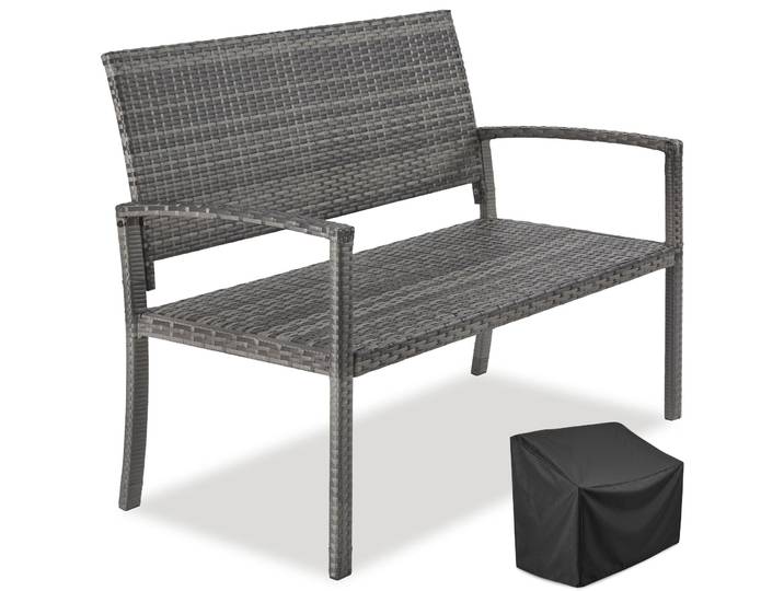 Rattan-Gartenbank Murat 2-Sitzer, wetterfest, 250 kg - grau