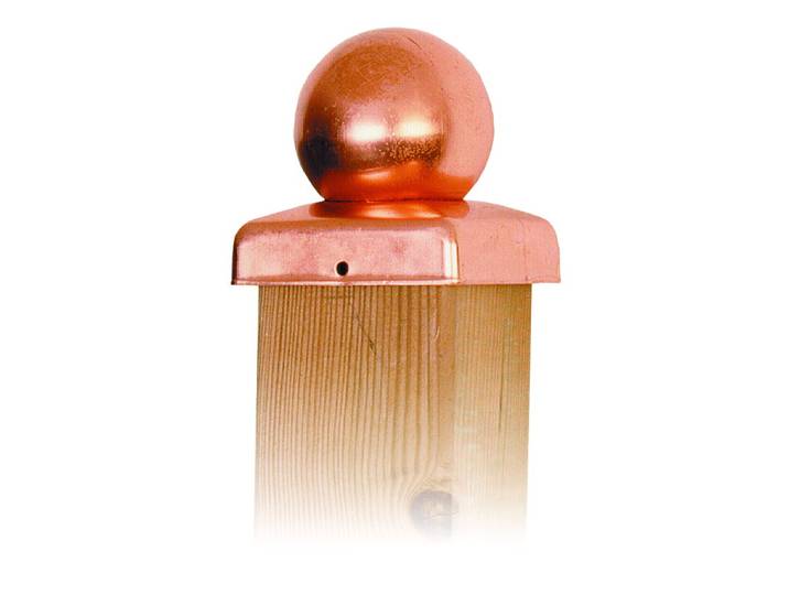 Paalornament koper bol paalkap voor tuinpaal 71x71mm