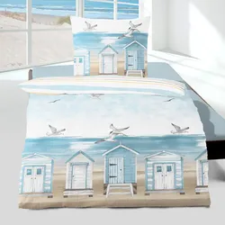 Traumschlaf Seersucker Bettwäsche Nordseeküste 155x220 cm + 80x80 cm - blau;grau;beige