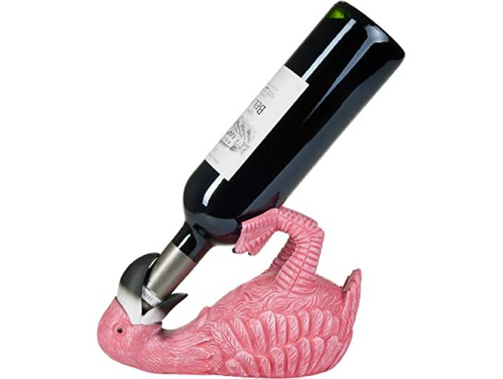 BRUBAKER Wijnfleshouder Dorstige Flamingo - Fleshouder Dronken Dieren - Flesstandaard Grappig - Roze Vogel Decoratief Beeldje Handgeschilderd Bar Wijn Accessoires - Grappige Decoratie Wijn Cadeau