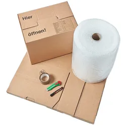 Umzugskomplettpaket 1-Zimmer-Wohnung 40 m2 (20 x Bücherkarton, Luftpolsterfolie, Klebeband, Cuttermesser, Edding) Umzug, Set BB-Verpackungen