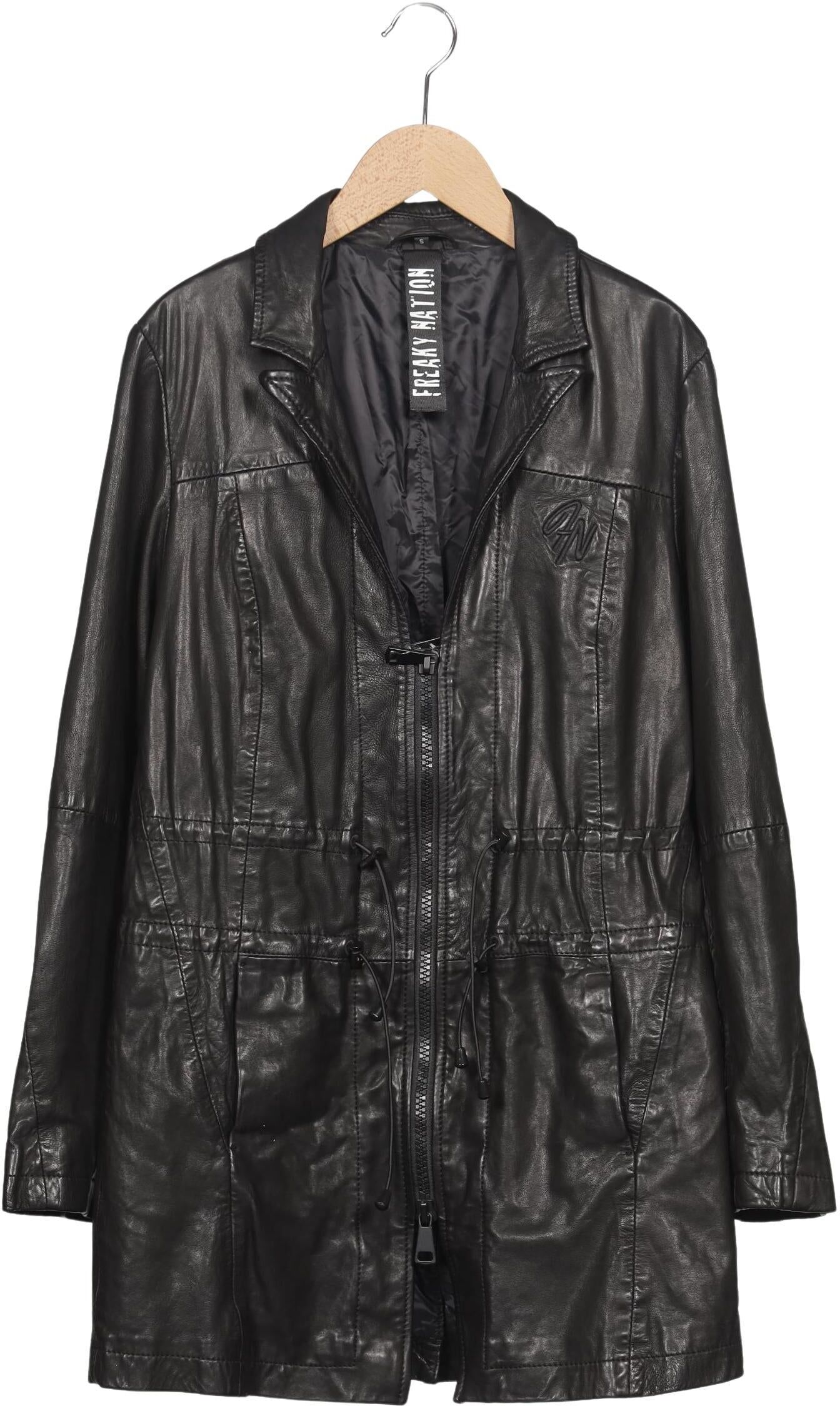 Freaky Nation Damen Mantel, Schwarz, Gr. S, Leder / Synthetik - Second Hand