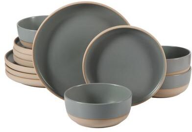 Gibson Home 12 Pc Plates & Bowls Stoneware Dinnerware Set for 4, Matte Two-Tone Glaze, Dishwasher & Microwave Safe
