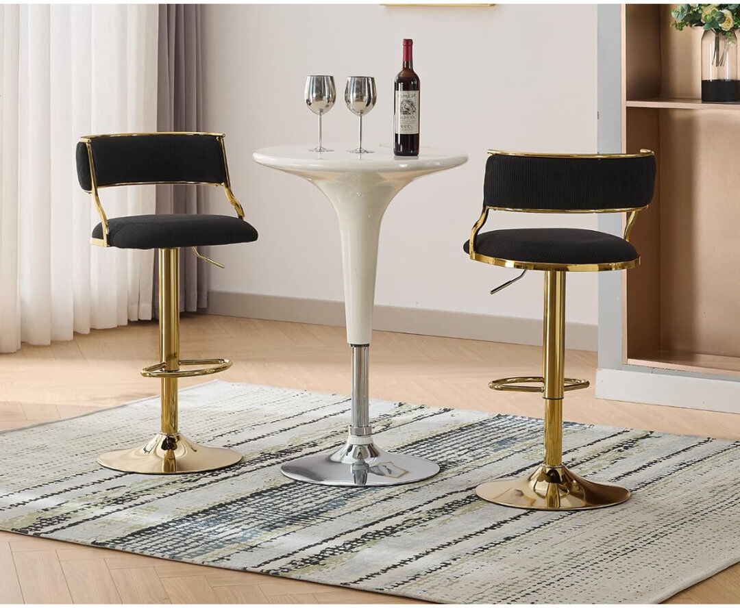 Norden Home Swivel Upholstered Adjustable Height Counter Bar Stools Velvet Counter Chairs with Curved Chic Hollow Backrest Stools for Kitchen Home Pub Restaurant Black 46cm W X 46cm D