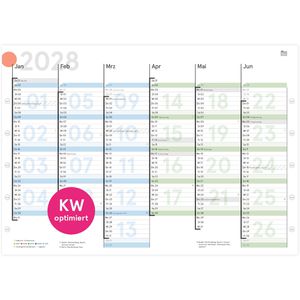 weekview Tafelkalender SW11196, gefaltet, aus 160 g/m² Papier, 6 Monate = 1 Seite, A4, Jahr 2028