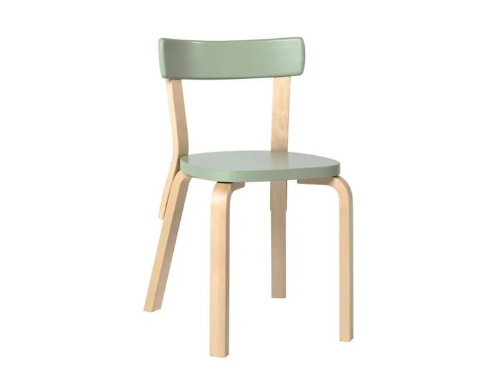 ARTEK chaise CHAIR 69 (Bouleau laqué naturel, assise verte - Bois courbé et contreplaqué)