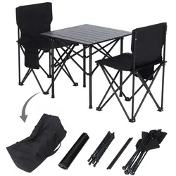 Campingset MCW-Q39, Tisch 2x Stuhl Klappstuhl Anglerstuhl faltbar, Metall Stoff ~ schwarz