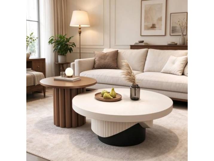 Moderner Couchtisch mit Zwei Ebenen und Satztisch-Design Holzplatten mit Hochglanzlack, Couchtisch modern für Wohnzimmer, Apartments und Leseecken mit flexiblem Tischlayout