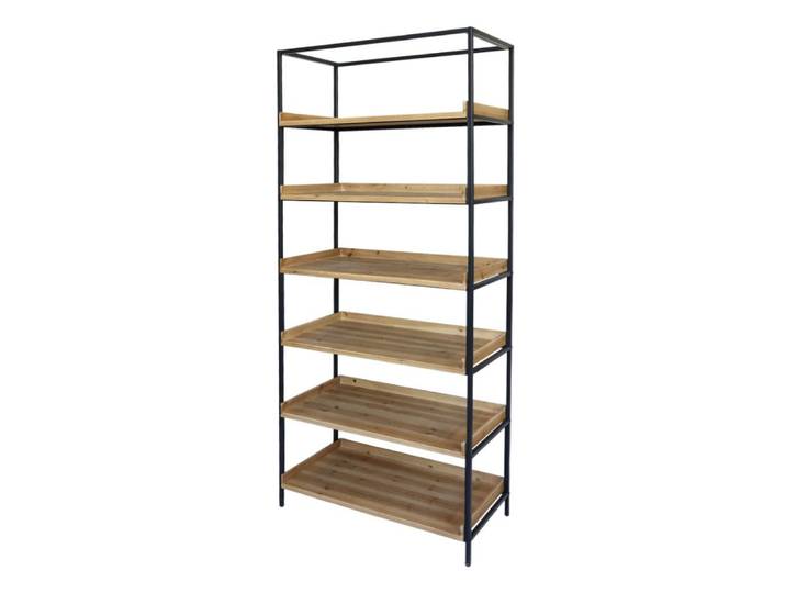 Etagère 6 étages en bois marron et fer noir antique 97 x 50.5 x 213 cm