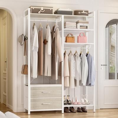 Rackcog Garment Rack Heavy Duty Clothes Rack Free Standing Closet Organizer with Shelves and 2 hanging Rods