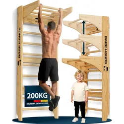 BARE HANDS 3in1 Sprossenwand aus Holz mit Klimmzugstange & Dipstange | Home Gym ...