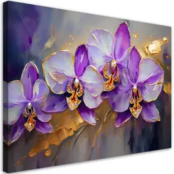 WANDBILD bemalte orchideenblüten lila