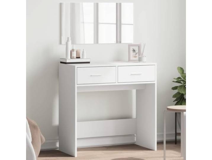 HKQWPBF Schminktisch mit Spiegel Weiß 80x39x80 cm Holzwerkstoff Stauraum, moderne Optik, pflegeleichte Oberfläche, mit Wandhalterung