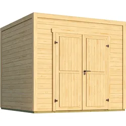 Weka Design-Gartenhaus Batu - 28 mm - Modern Storage 200 x 200 cm (Batu 1) hellgrau Vollholz-Doppeltür