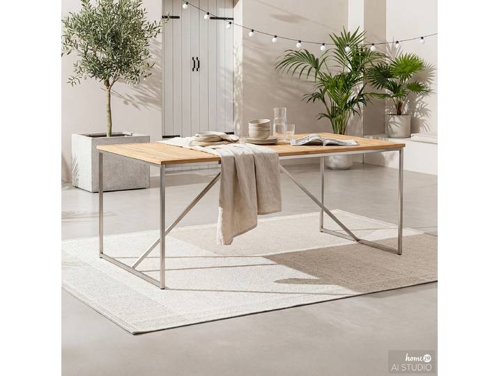 Table de n teck inox 160 x 74 x 90cm Marron