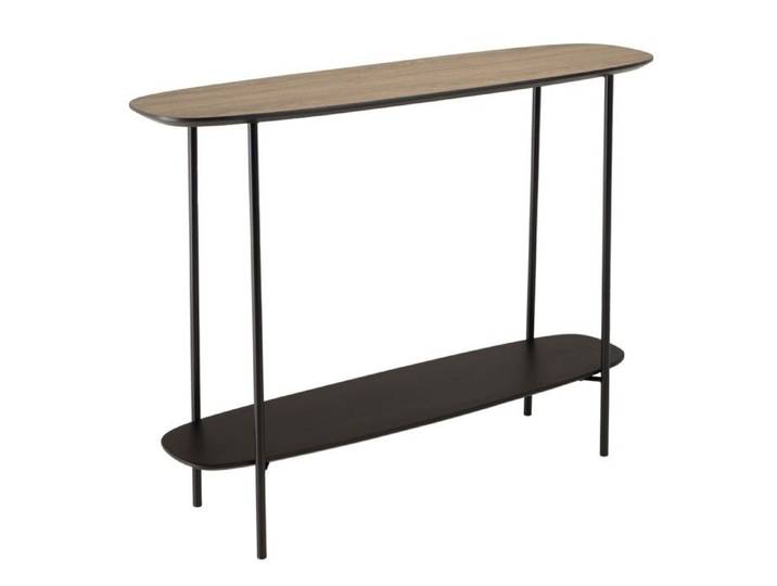 MACABANE JULIA - Console 2 plateaux 100x30cm bi-matière mocha/noir pieds métal JULIA